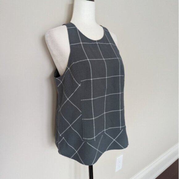 1. State gray plaid georgette sleeveless blouse - Picture 1 of 5